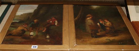 Frank Turner (act. 1863-75), Boys at play, a pair, oil on canvas
